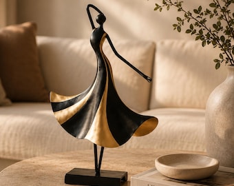 Dancing Woman Statue Collectible Sculpture Elegant Figurine Modern Sculpture Black Gold Abstract Art Mantel Decor Wedding Gift Living Room