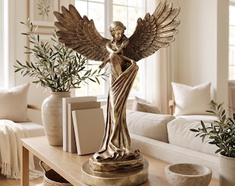Angel Sculpture Resin Figurine Golden Home Accent Shelf Display Greek Statue Winged Angel Figurine Classical Greek Decor Mythology Art