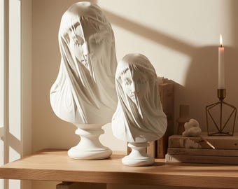 Veiled Lady Bust Statue Display Shelf Decoration Home Accent Piece Art Figurine Collection Mantel Decor Table Centerpiece Greek Roman