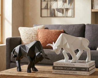 Geometric Bull Statue Modern Design Nordic Style Animal Sculpture Abstract Art Desk Ornament Office Display Shelf Accessory Home Styling Men