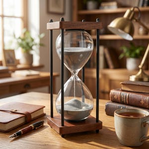 Modern Hourglass Timer Sand Clock Meditation Aid Mindfulness Tool Desk Accessory Office Gift Executive Men Workspace Zen Contemporary Focus