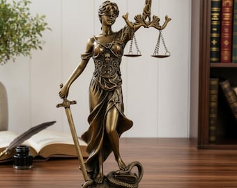 Nemesis Goddess of Justice Statue Blindfold Greek Mythology Sculpture for Law Office Desk & Lawyer Gift Attorney Home Decor