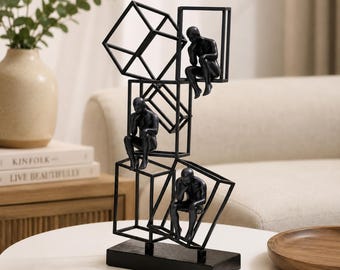 Abstract Metal Sculpture Geometric Desk Art Modern Office Decor Thinker Statue Bronze Contemporary Home Figurine Human Figure Minimalist