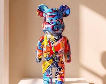 Decorative Bearbrick Statue Graffiti Bear Brick Figures Modern Collector Item Gift Men Birthday Urban Art Desk Sculpture Office Display