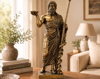 Rod of Asclepius Statue Medical Sculpture Physician Retirement Gift Doctor Desk Decor Clinic Waiting Room Healthcare Professional Graduation