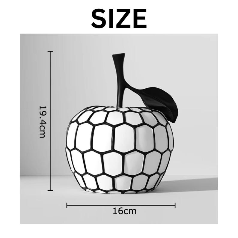 Black White Apple Sculpture Art Desk Decoration Home Accent Fruit Statue Modern Design Resin Ornament Minimalist Style Contemporary Decor Honeycombed Apple