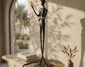 Cast Iron Sculpture Nordic Style Statue Bookshelf Decor Office Desk Colorful Postmodern Abstract Sculptures Reading Man Figurine Book