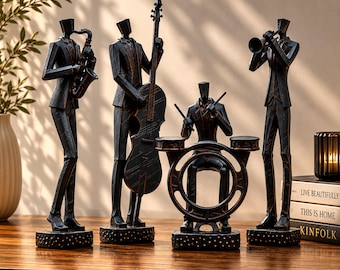 Abstract Musician Figurine Resin Band Sculpture Set Music Home Office Tabletop Modern Desk Ornament Contemporary Performer Art Jazz Player