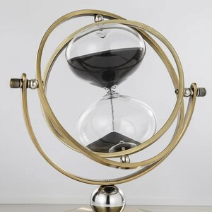 Rotating Sand Timer Metal Frame Desk Accessory Office Decor Piece Gift Meditation Aid Time Keeper Hour Glass Clock Display Decoration Black Sand