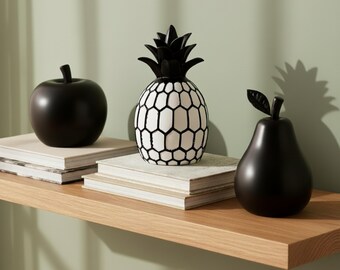 Black White Apple Sculpture Art Desk Decoration Home Accent Fruit Statue Modern Design Resin Ornament Minimalist Style Contemporary Decor