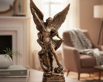 Archangel Michael Statue Bronze Finish Resin Religious Figurine Catholic Decor Protection Symbol Spiritual Gift Angel Saint