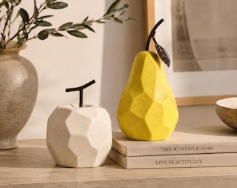 Ceramic Fruit Ornaments Apple Sculpture Pear Figurine Modern Home Office Desk Geometric Design Minimalist Interior Nordic Style Scandinavian