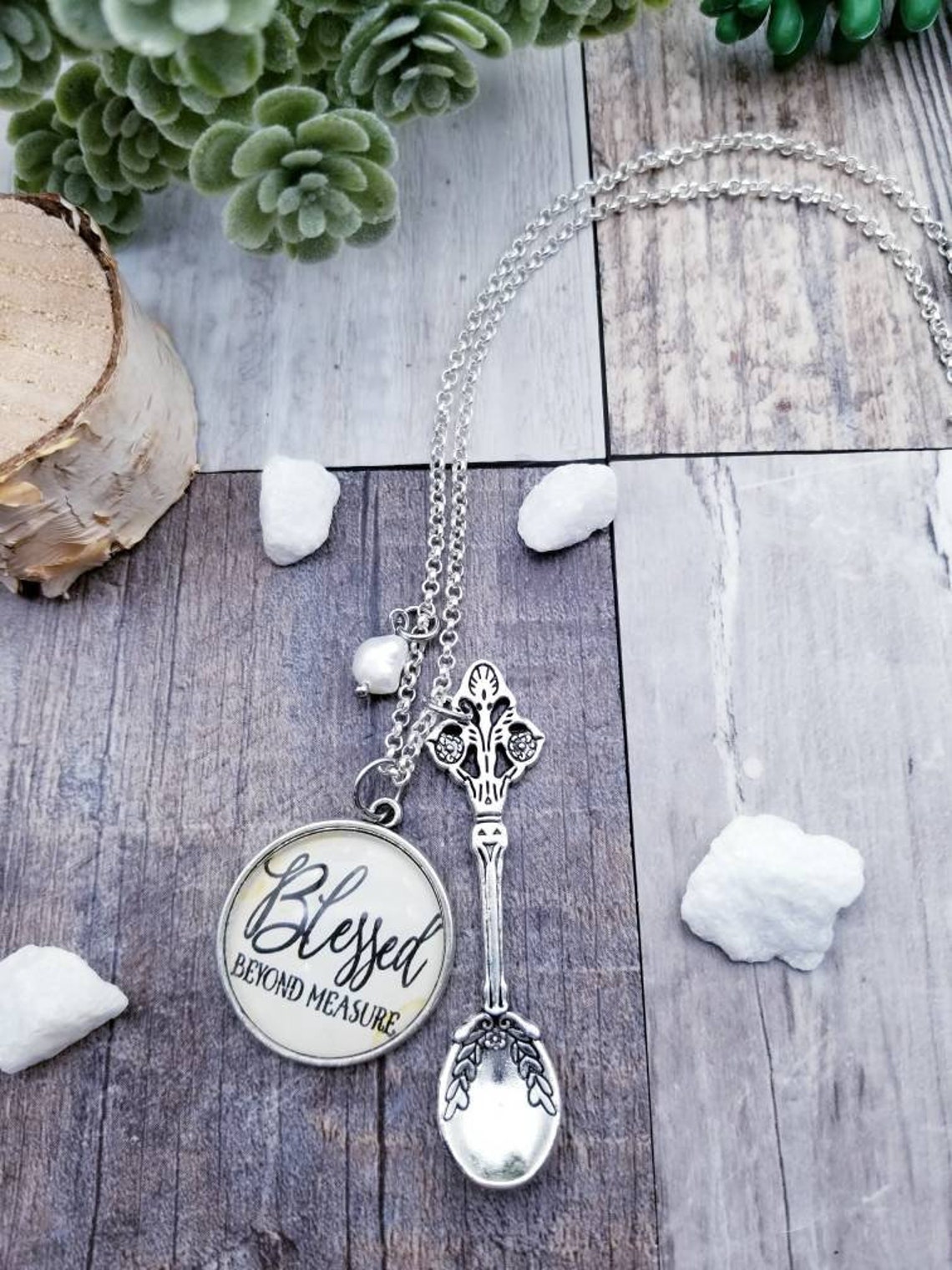 Silver mini spoon necklace Blessed Beyond Measure Christian Etsy