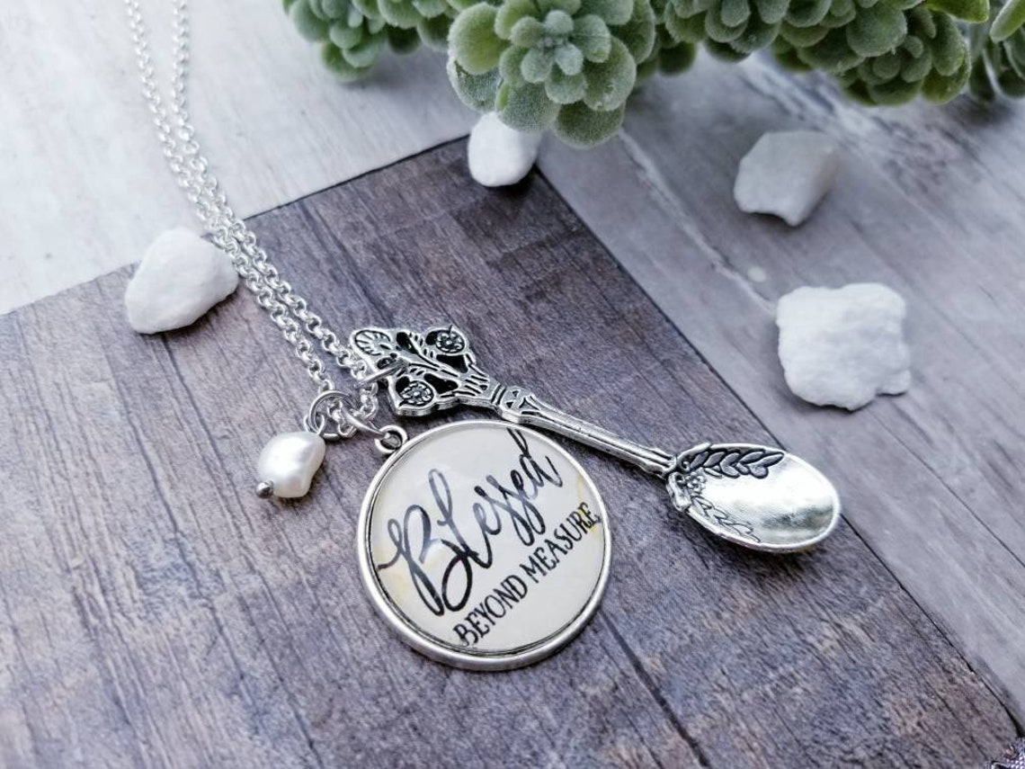 Silver mini spoon necklace Blessed Beyond Measure Christian Etsy