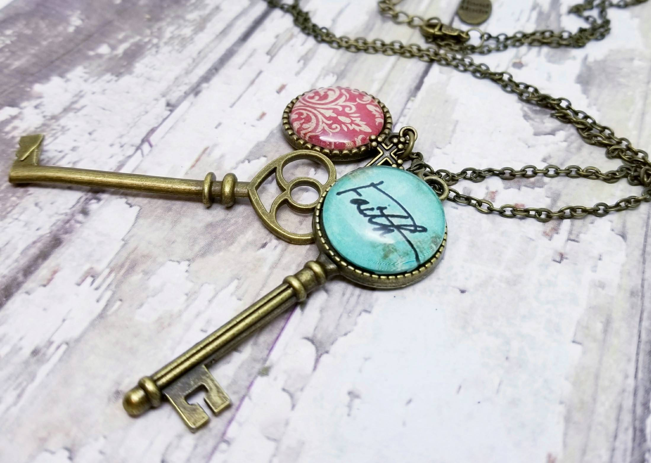 Faith pendant necklace with keys vintage jewelry for woman Etsy