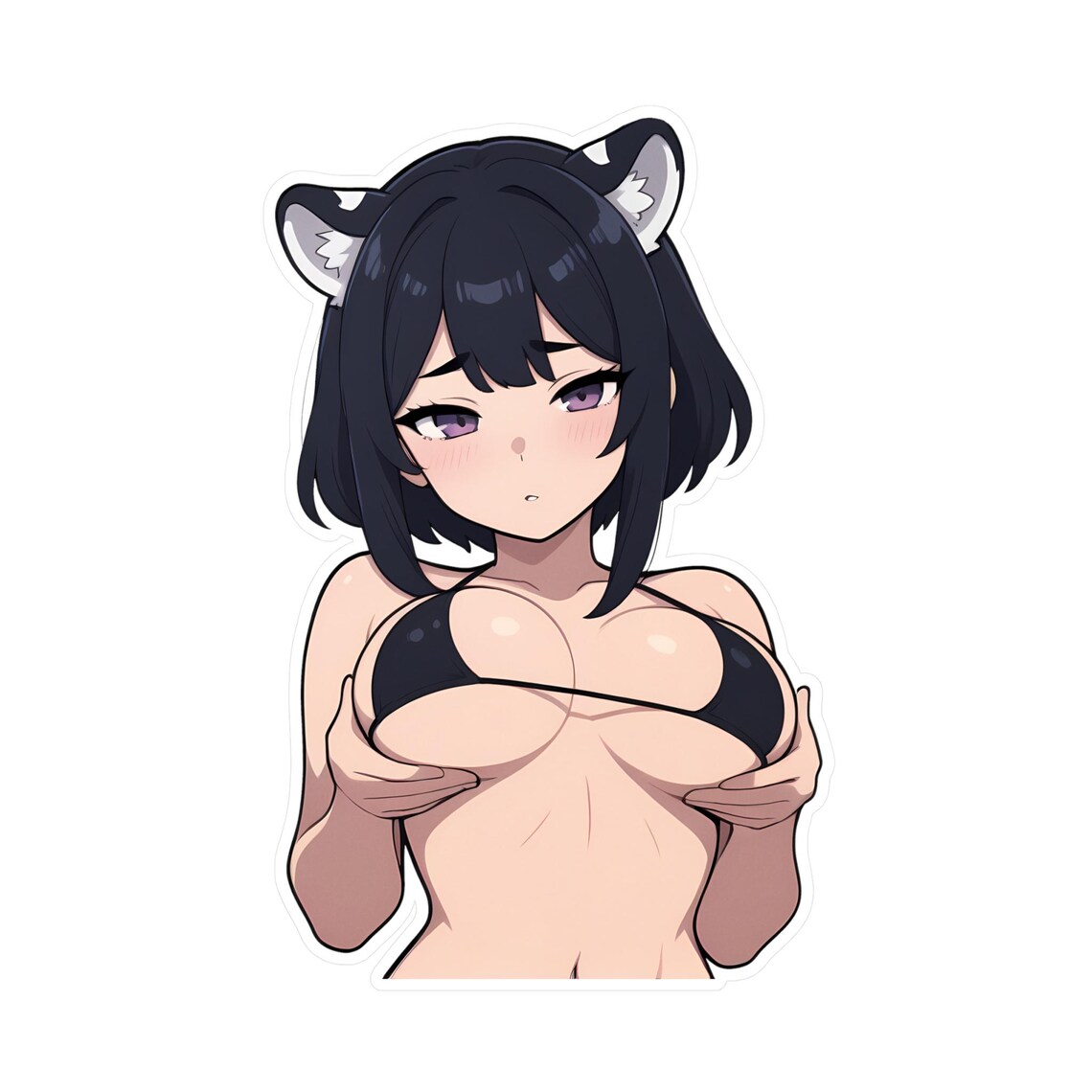 Anime Girl Lifting Her Boobs up Sticker, Hot Hentai Female With Big ...