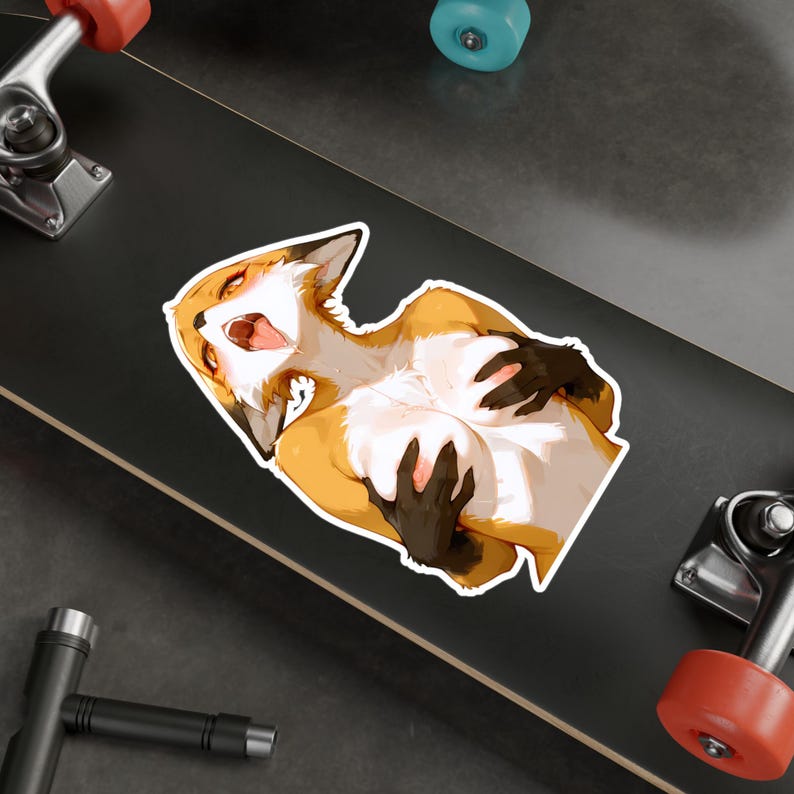 Hot Anime Furry Fox Holding Breasts Sticker, Hot Anime Girl With Big Breasts Decal, Nude Hentai Girl NSFW Sticker 3"x4" 4"x6" 6"x8" 8"x10" image 3