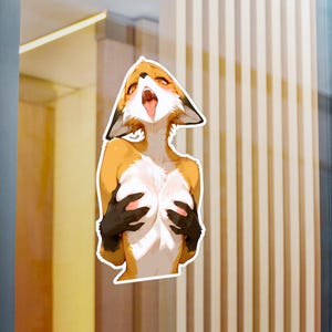Hot Anime Furry Fox Holding Breasts Sticker, Hot Anime Girl With Big Breasts Decal, Nude Hentai Girl NSFW Sticker 3"x4" 4"x6" 6"x8" 8"x10" image 5