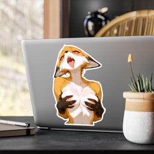 Hot Anime Furry Fox Holding Breasts Sticker, Hot Anime Girl With Big Breasts Decal, Nude Hentai Girl NSFW Sticker 3"x4" 4"x6" 6"x8" 8"x10" image 4