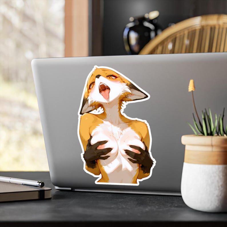 Hot Anime Furry Fox Holding Breasts Sticker, Hot Anime Girl With Big Breasts Decal, Nude Hentai Girl NSFW Sticker 3"x4" 4"x6" 6"x8" 8"x10" image 4