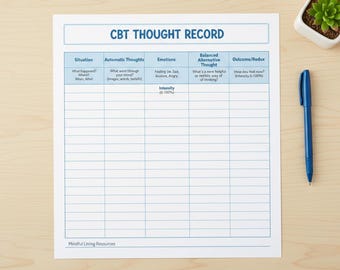 CBT Thought Record Worksheet | Cognitive Distortion (PDF)