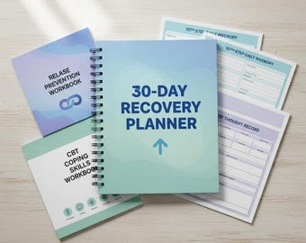 Recovery Workbook Bundle, CBT Thought Records, 30-Day Sobriety Planner (Printable)
