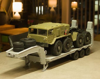DIGITAL STL - Modular trailer with powered legs & ramp - 1/18 scale - MAZ 537