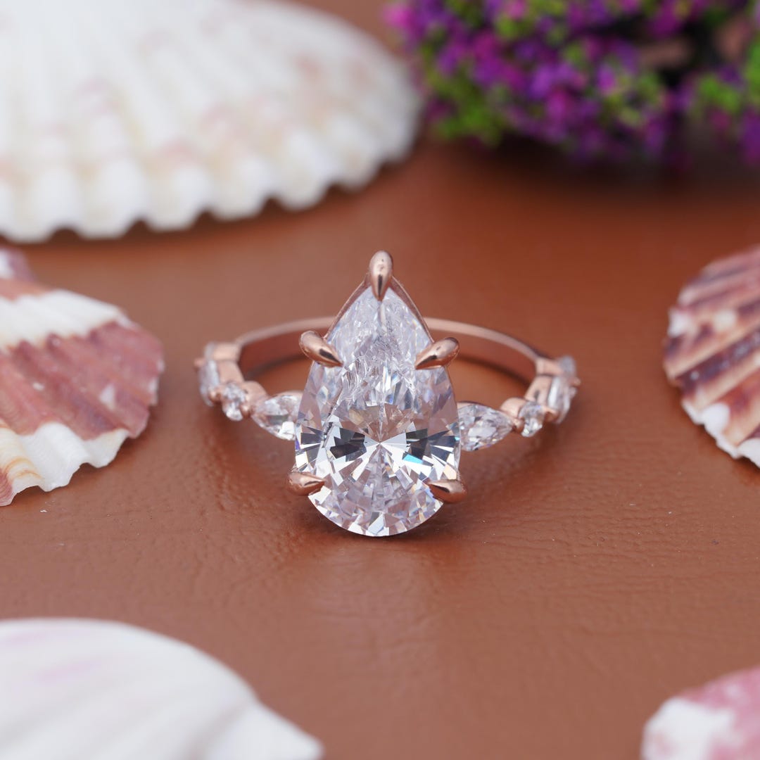 Pear Cut Lab Grown Diamond Pave Setting Engagement Solitaire Ring (IGI ...