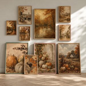 Stimmungsvolles Herbst-Druckset – Dark Academia Dekor, rustikales Cottagecore-Herbst-Galeriewandset, gedeckte, erdige Vintage-Wandkunst zum Ausdrucken