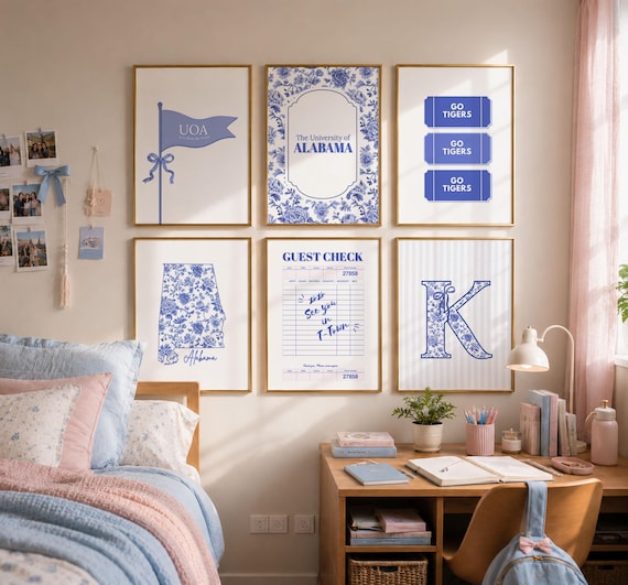 Custom Floral College Prints Set of 6| College Dorm Wall Art | Personalized Dorm Room Decor | College Girl Gift | University Dorm Decor