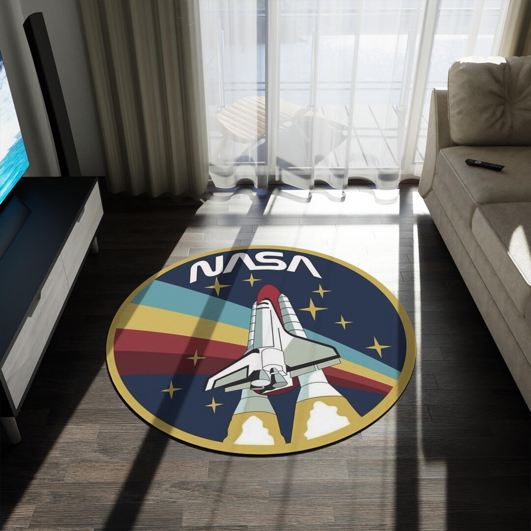 Nasa Rug Round NASA Space Shuttle Retro Patch Round Rug | Rocket Launch Floor Mat - Etsy