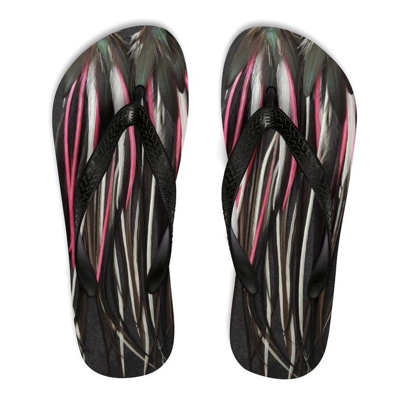 Pink Black Venom Unisex Flip-Flops Birdy Collection Feather Earrings Hen Rooster