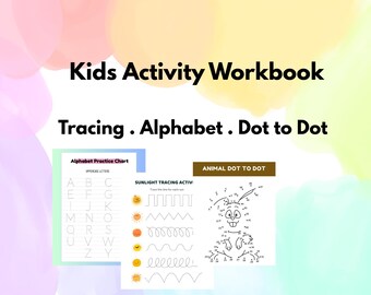 Quaderno di attività per bambini / Tracciamento, Alfabeto, Unisci i puntini (Download digitale)