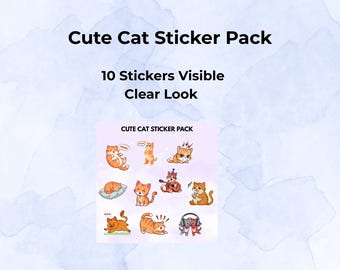 Pacchetto di adesivi di gatti Kawaii / 10 clipart PNG (download immediato)