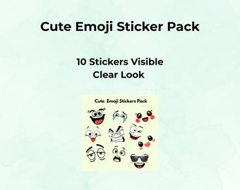 Pacchetto di adesivi Kawaii Emoji / 10 faccine PNG (Download immediato)