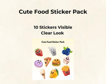 Pacchetto di adesivi Kawaii a tema cibo / 10 clipart PNG (download immediato)