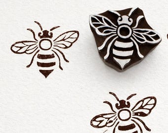Sello de impresión en bloque indio con diseño de abeja, sello textil de madera para tela, cerámica y manualidades.