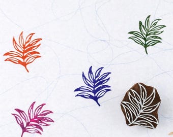 Bloque de madera con follaje tropical para estampado de telas, sello textil botánico indio tallado a mano, bloque de patrones de cerámica y arcilla con motivos de la selva.