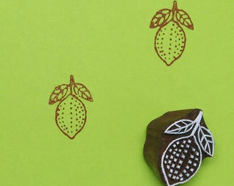 Lemon Wooden Printing Block, Citrus Fruit Fabric Print Tool, Mediterranean Kitchen Textile Stamp, Hand Carved Indian Block for Clay