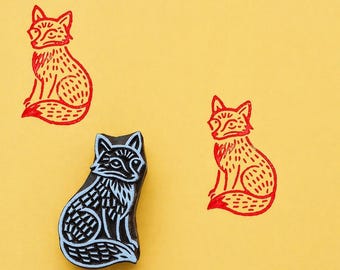 Bloque de impresión de madera Zorro Centinela – Sello textil con estampado de animales del bosque para manualidades con tela, papel y arcilla.
