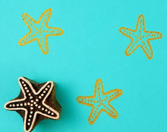 Summer Starfish Wooden Printing Block, Coastal Beach Print Tool, Nautical Hand Carved Stamp for Fabric & Paper Crafts