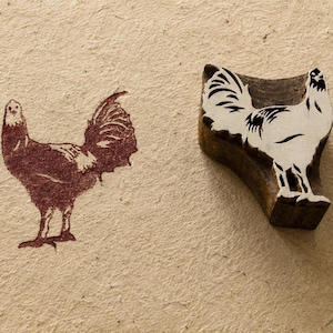 Sello rústico de madera con forma de gallina, bloque de impresión tradicional indio para artesanías y cerámica.