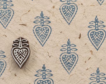 Decorative Indian Heart Wood Block, Hand Carved Textile Printing Stamp for Fabric, Paper & Quilting