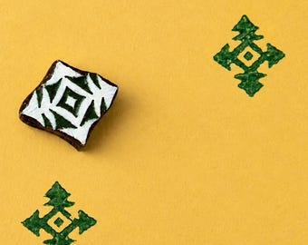 Prairie Diamond Wooden Printing Block, Geometric Textile Print Stamp, Hand Carved Folk Motif for Fabric Crafts
