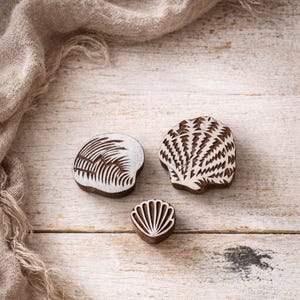 Sellos de madera con conchas talladas a mano para impresión en bloque / Sellos de madera indios para tela, arcilla, cerámica / Bloques de impresión textil y batik