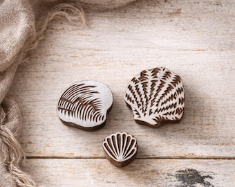 Hand Carved Seashell Wooden Block Printing Stamps | Indian Wood Stamps for Fabric, Clay, Pottery | Textile & Batik Print Blocks
