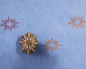 Starburst Wooden Block Printing Stamp – Geometric Sunburst Craft Stamp