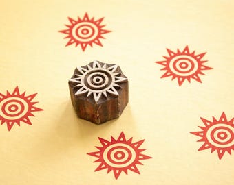Mini Sun Pattern Stamp – Small Repeat Wood Block for Fabric Printing & Surface Design