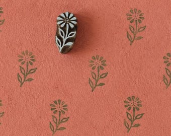 Wild Meadow Bloom Wooden Printing Block, Floral Hand Carved Indian Block Print Stamp, Botanical Fabric, DIY Paper & Textile Craft Tool