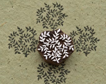 Fern Bloom Wooden Printing Block, Hand Carved Indian Wood Stamp, Fern Leaf Floral Motif for Fabric, Textile, Paper & Crafts